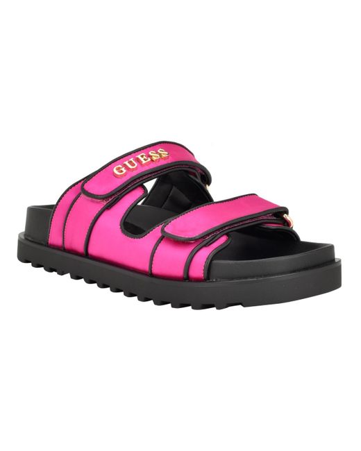 Guess Pink Fabulonn Two Strap Fabric Slide-on Sandals