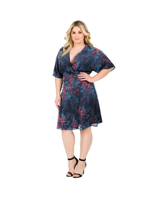 Standards Practices Plus Size Floral print V neck Kimono Wrap Midi Dress in Blue Lyst