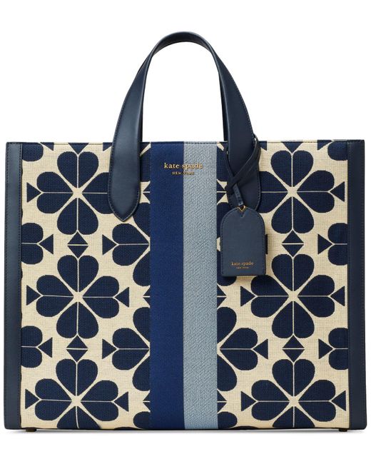 Kate Spade Cotton Oversized Spade Flower Jacquard Stripe Manhattan Tote