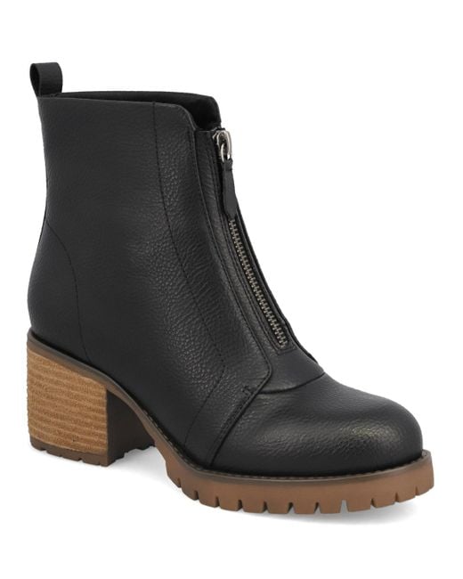 MIA Black Fabiola Front Zip Stacked Heel Ankle Booties