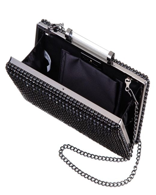 Nina Black Mini Crystal Encrusted Minaudiere Lift Lock Clutch
