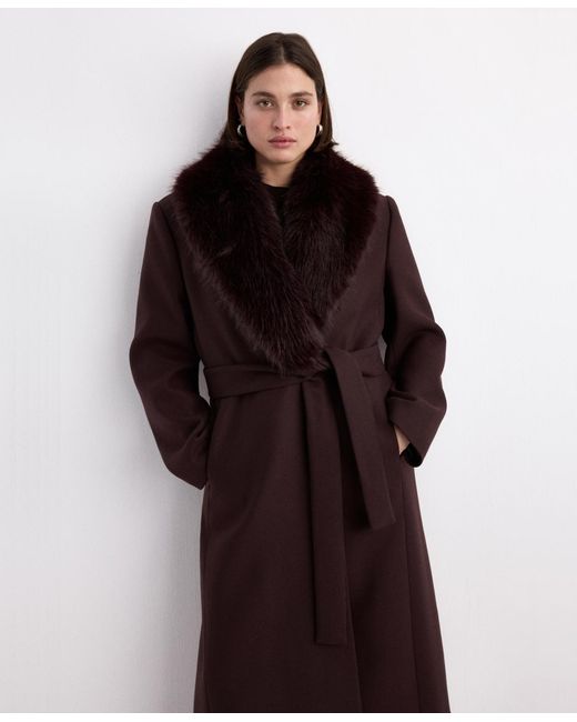 Mango Multicolor Fur Collar Manteco Wool Coat