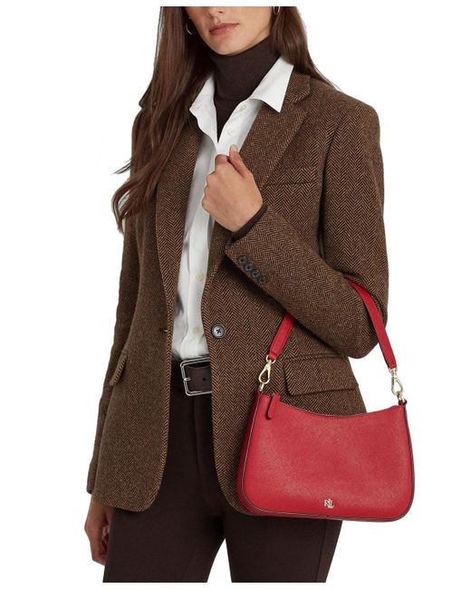 Lauren by Ralph Lauren Pink Crosshatch Leather Medium Danni Shoulder Bag