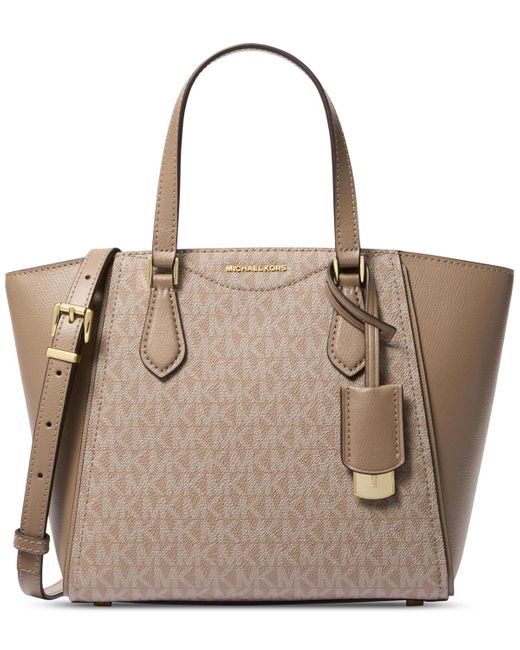 Michael Kors Natural Taryn Small Signature Logo And Leather Convertible Crossbody Bag