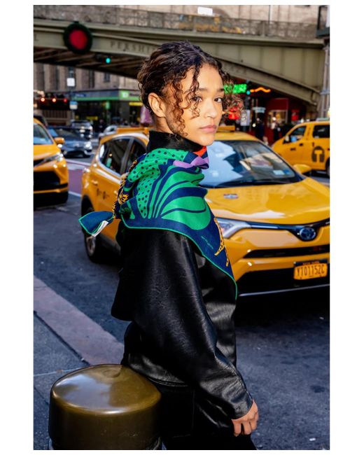 Jessie Zhao New York Green Double Sided Wool Silk Scarf Of Jungle Night