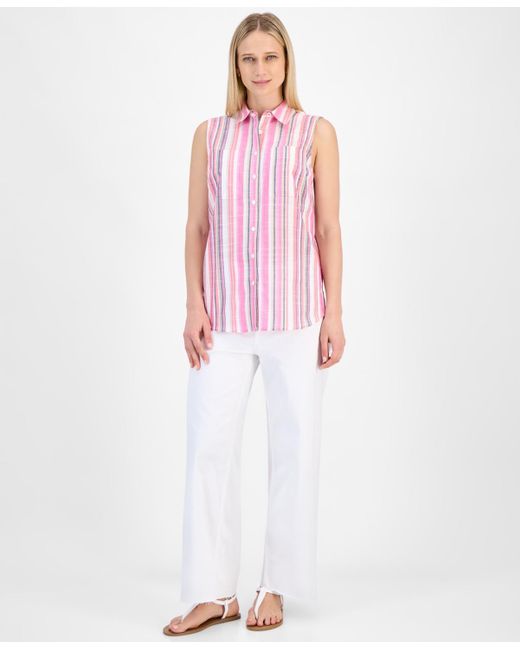 Nautica Pink Striped Sleeveless Button Shirt