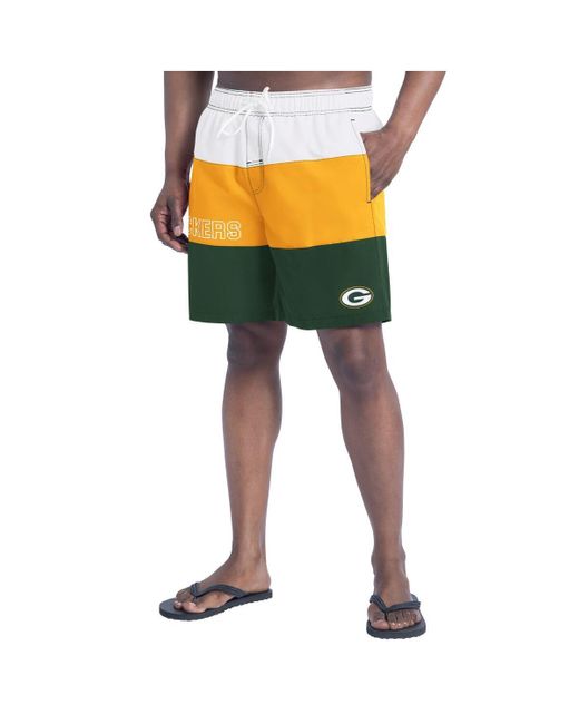G-III 4Her by Carl Banks Yellow Green/gold Green Bay Packers Sunrise Volley Swim Shorts for men