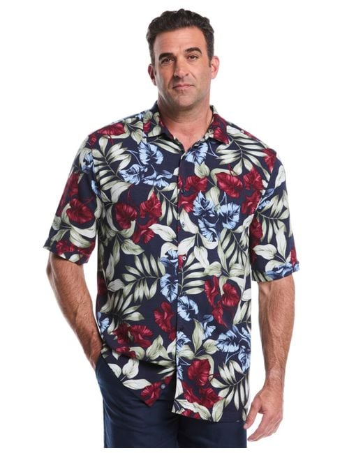 Cubavera Men's Blue Big & Tall Short Sleeves Floral Print Shirt
