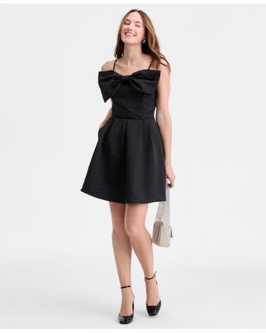 On 34th Satin Bow-detail Mini Dress in Black