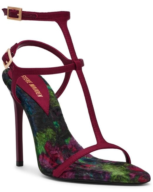 Steve Madden Women's Red Salma T-strap Stiletto High-heel Dress Sandals