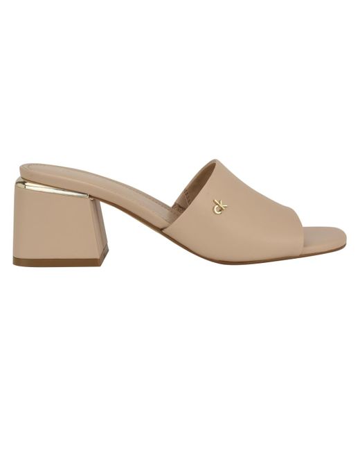 Calvin Klein Brown Rowena Block Heel Slip-on Sandals