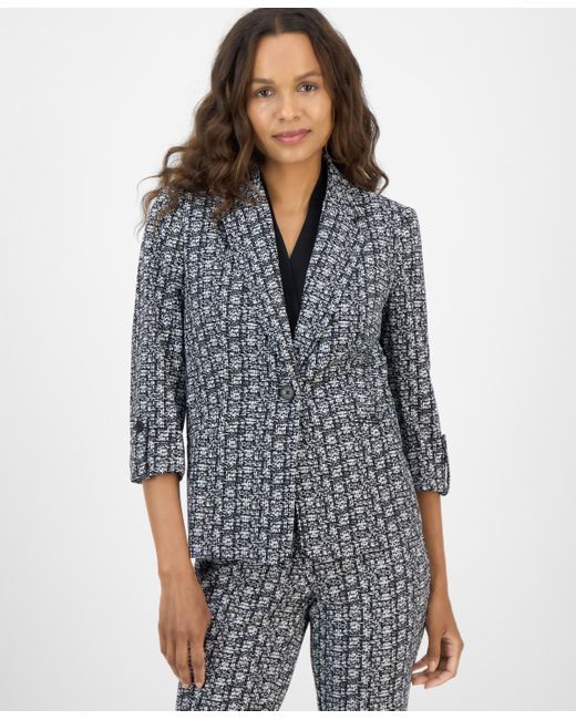 Anne Klein Gray Petite Printed Cool Crepe Jacket