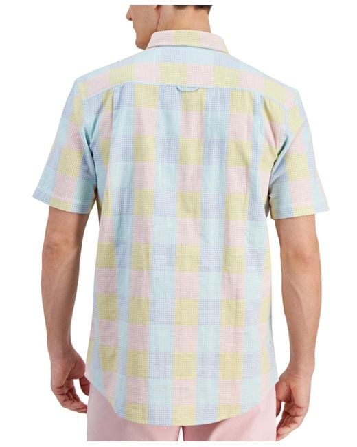 Club Room Blue Short Sleeve Button Front Madras Plaid Shirt for men