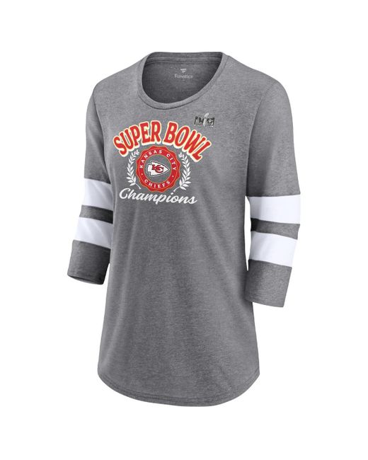 Fanatics Heather Gray Kansas City Chiefs Super Bowl Lviii Champions Written Script Tri-blend 3/4-sleeve T-shirt