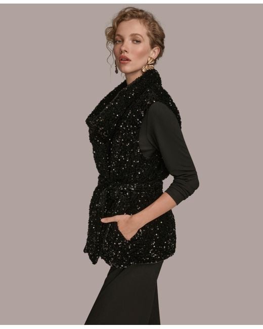 Donna Karan Black Tie Waist Sequin Vest