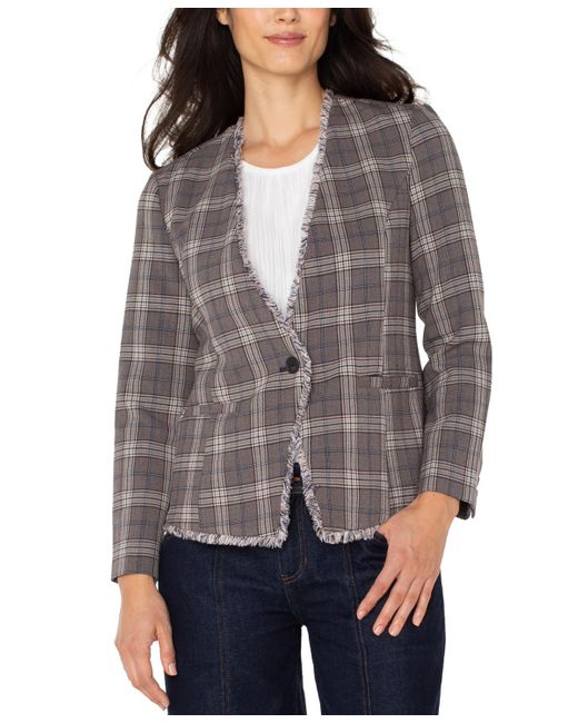 Liverpool Los Angeles Gray Collarless Fray-trim Fitted Blazer