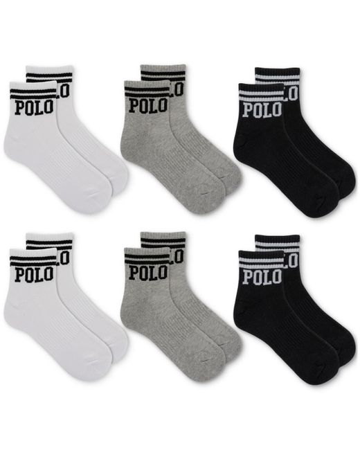 Polo Ralph Lauren Black 6-pk. Double Bar Stripe Quarter Socks for men