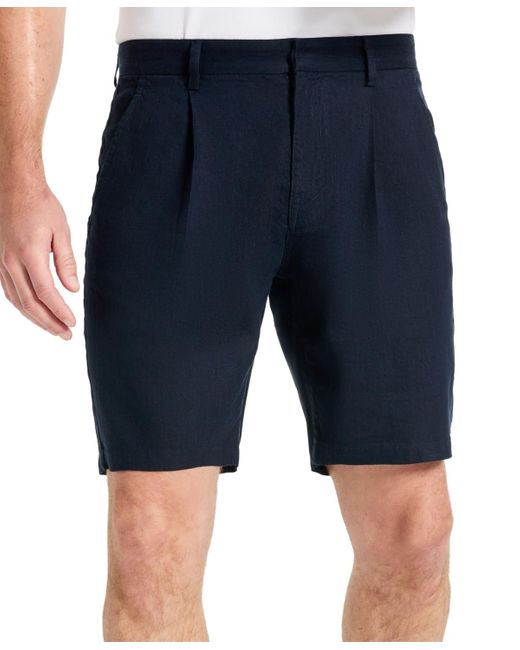 Kenneth Cole Blue Solid Pleated 8" Performance Shorts for men