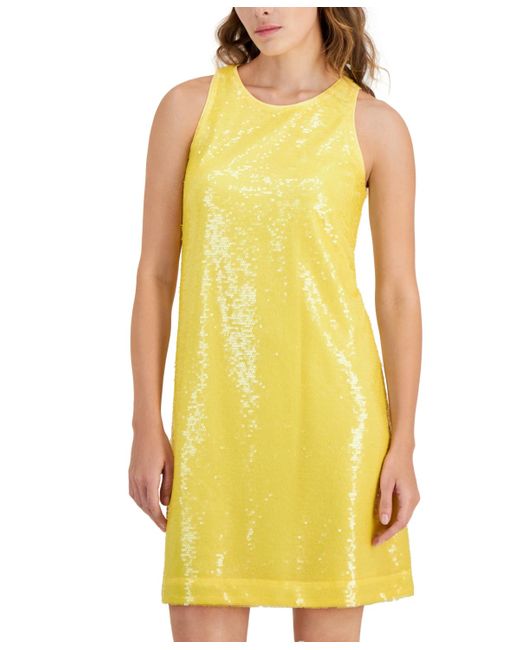 Anne Klein Yellow Sleeveless Sequin Shift Dress