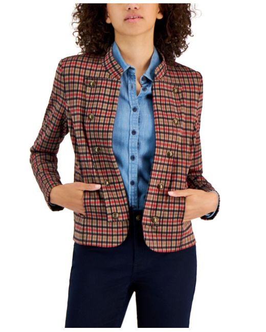 Tommy Hilfiger Synthetic Plaidprint Band Jacket in Blue Lyst