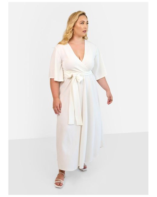 Rebdolls White Plus Size Faux Wrap Maxi Dress