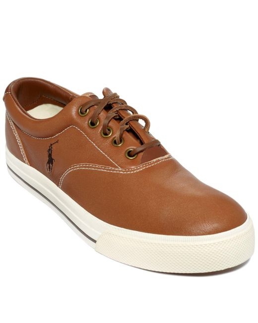 Polo Ralph Lauren Vaughn Leather Sneakers in Brown for Men | Lyst