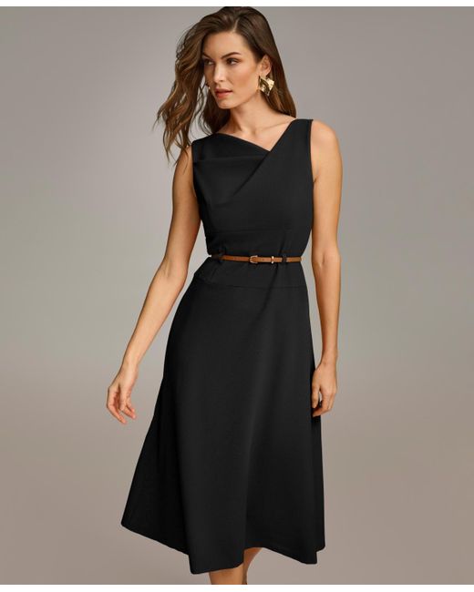 Donna Karan Black Belted Asymmetric Midi Dress