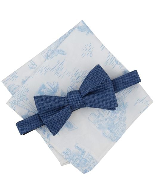 BarIII Blue Textured Bow Tie & Seaside Pocket Square Set for men