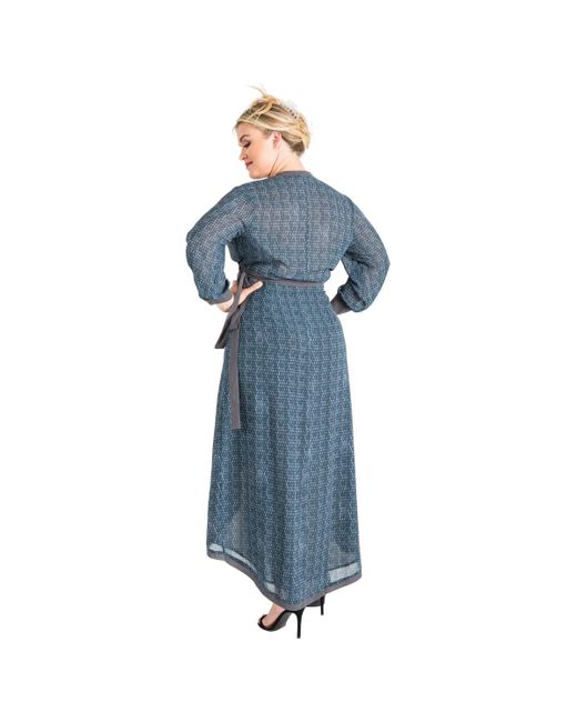 Standards & Practices Blue Plus Size Snakeskin High Low Chiffon Wrap Dress Maxi Length