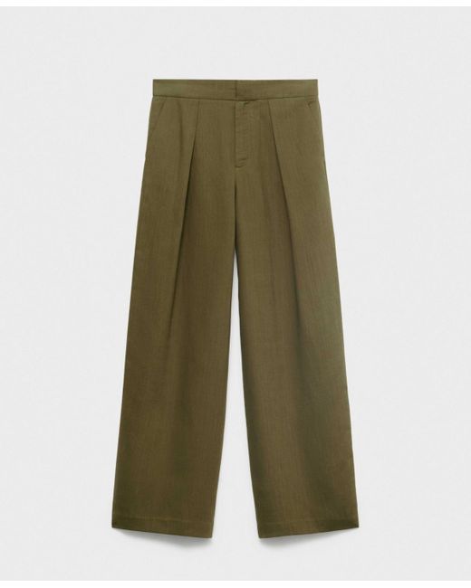 Mango Green Linen-blend Straight-fit Pants