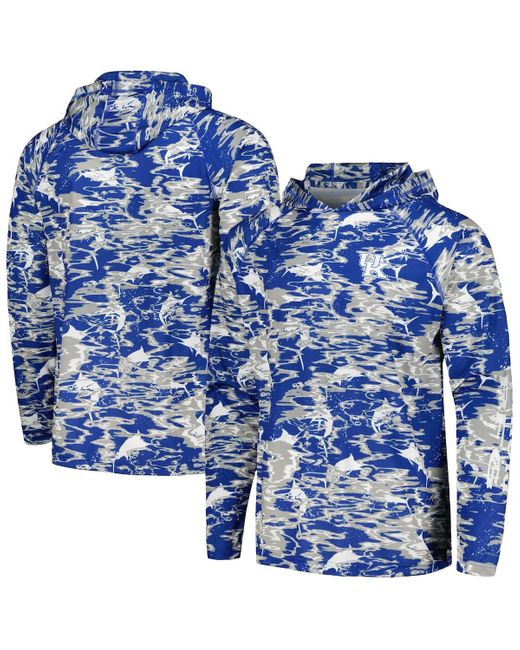 Columbia Blue Kentucky Wildcats Pfg Terminal Tackle Omni-shade Rippled Long Sleeve Hooded T-shirt for men