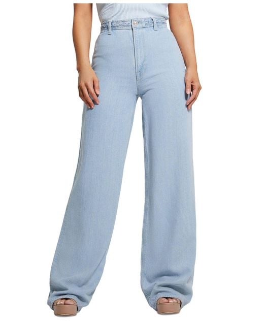 Guess Braided Super Highrise Wideleg Jeans in Blue Lyst