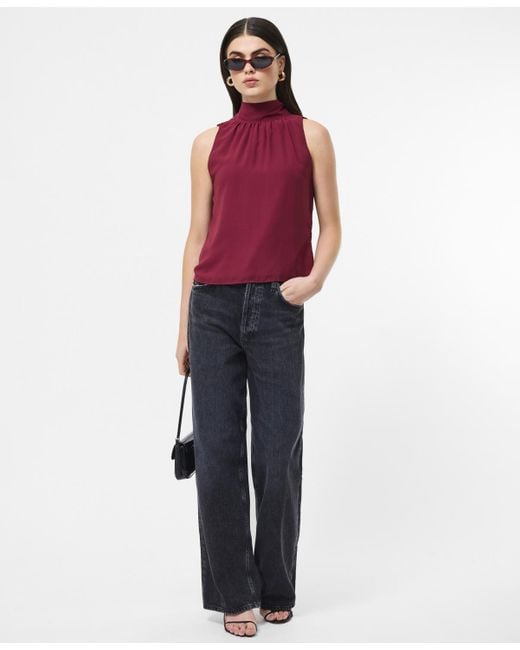 French Connection Red Fcuk Marina Chiffon Sleeveless Bow Top