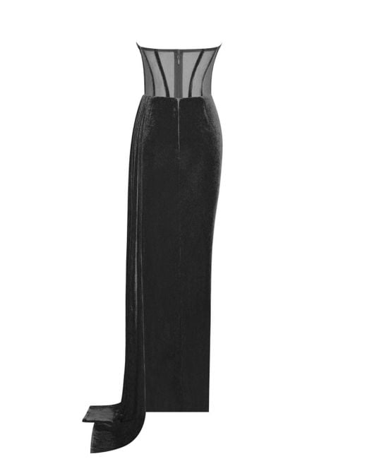 Miss Circle Blue Priya Draping Corset High Slit Velvet Gown