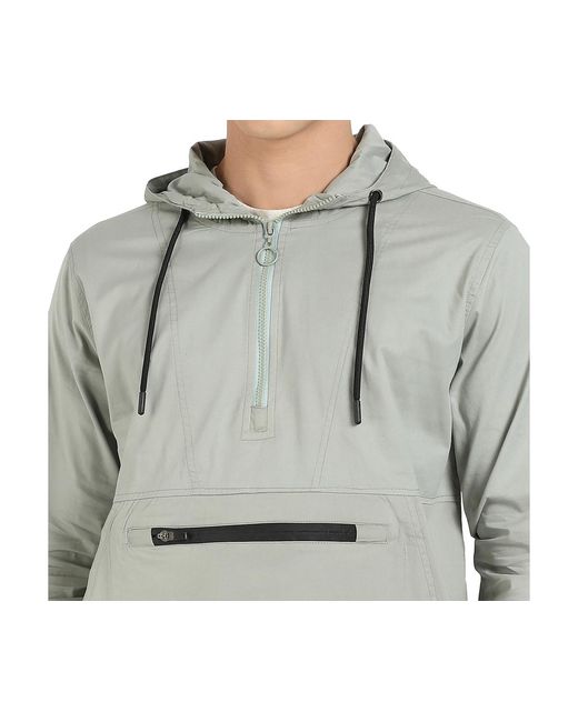 Campus Sutra Gray Half-zip Utility Jacket With Contrast Drawstring for men
