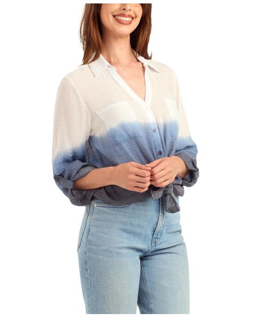 Bcx Blue Textured Button-front Top