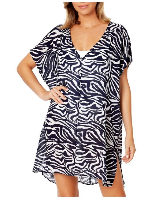 Anne Cole Blue V-neck Short-sleeve Cover-up Tunic