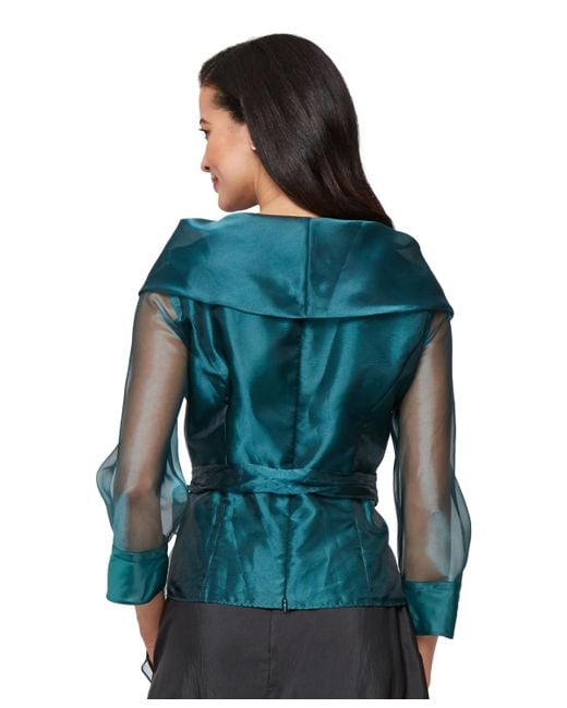 Alex Evenings Blue Organza 3/4-sleeve Blouse
