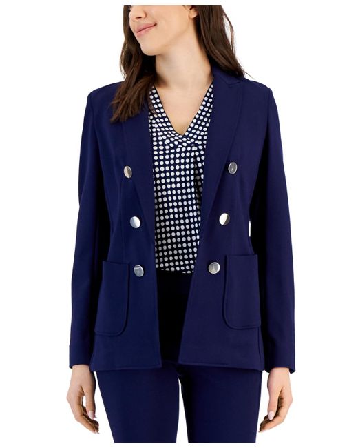 Anne Klein Blue Faux Double-breasted Jacket