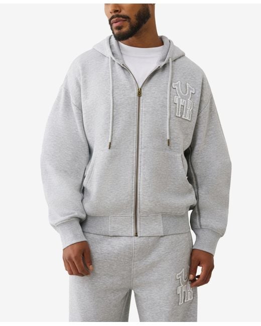 TRUE RELIGION Men's Gray Cinched Waist Long-sleeve Hoodie