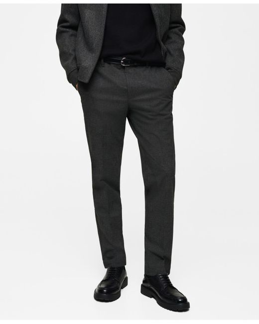 Mango Black Slim-fit Welsh Prince Print Flannel Trousers for men