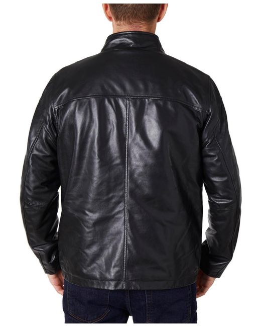 Perry Ellis Black Zipper Leather Jacket for men
