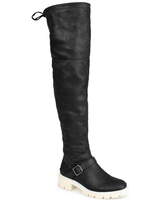 Journee Collection Leather Salisa Lug Sole Overtheknee Boots in Black