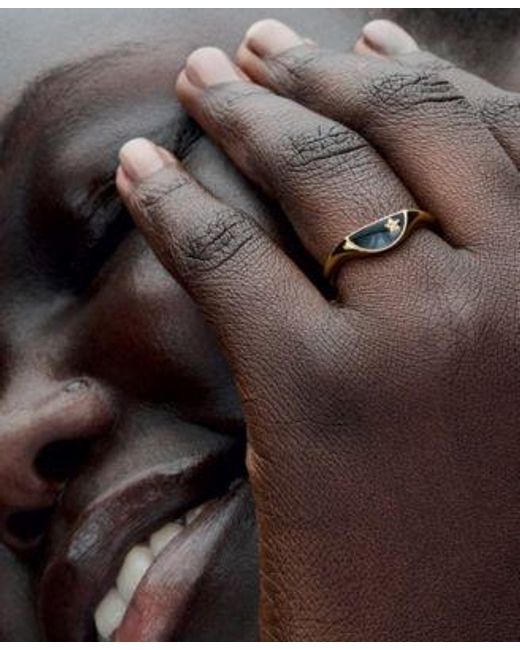 Pandora Metallic Halved Enamel Signet With Clear Cubic Zirconia Stones Ring