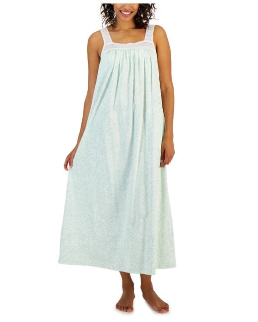 Charter Club Green Cotton Printed Lace-trim Nightgown