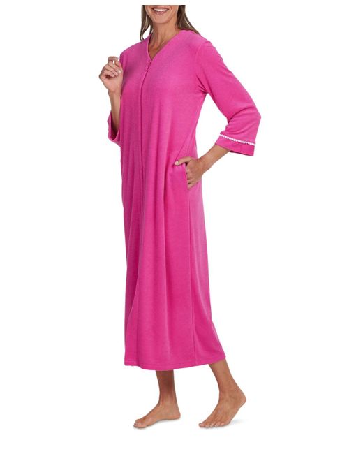 Miss Elaine Pink Solid-color Long-sleeve Zip Robe