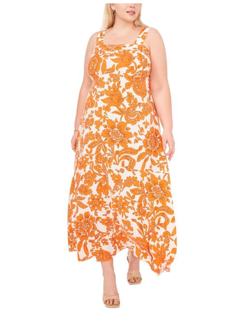 Vince Camuto Orange Plus Size Printed Square-neck Maxi Dress