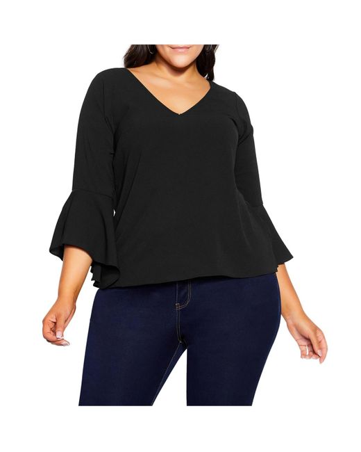 City Chic Black Plus Size Bell Sleeve Top