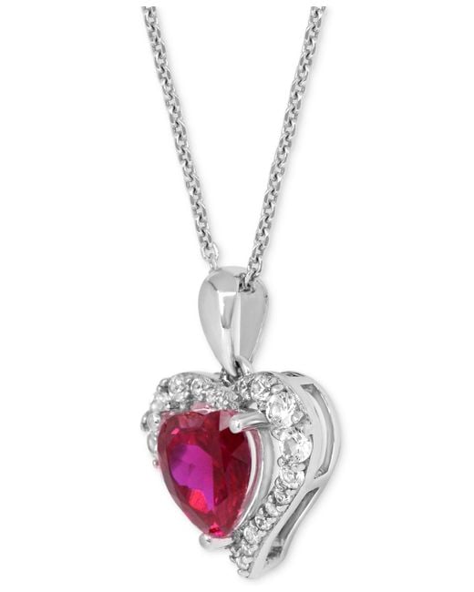 Macy's Pink Lab Grown 1-7/8 Ct. T.w. Lab-created White Sapphire 5/8 Ct. T.w. Heart Pendant