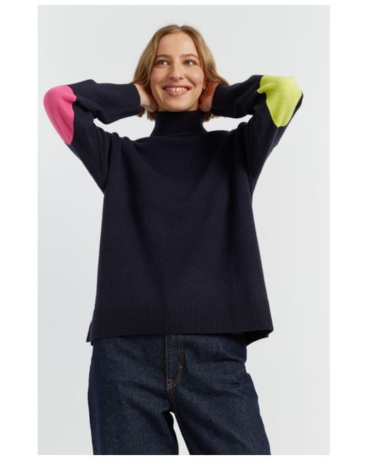 Chinti & Parker Blue Wool Cashmere Elbow Patch Rollneck Sweater